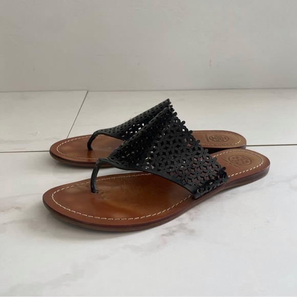 Tory Burch Floral Patent Perforated Thong Sandal - Picture 3 of 6